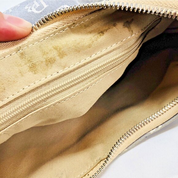 Dooney & Bourke Purse Gray Canvas Handbag Tan Leather Shoulder Strap Hobo Bag - Picture 5 of 12